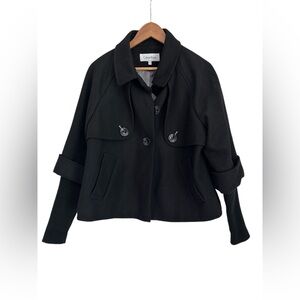 Women’s Calvin Klein Black Wool Pea Coat  Oversized Buttons Size 8